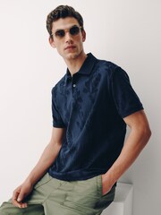 Navy Towelling Textured Short Sleeve Polo Shirt - Image 3 of 6