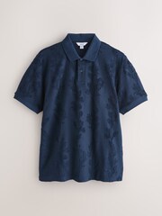 Navy Towelling Textured Short Sleeve Polo Shirt - Image 4 of 6