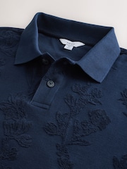 Navy Towelling Textured Short Sleeve Polo Shirt - Image 5 of 6