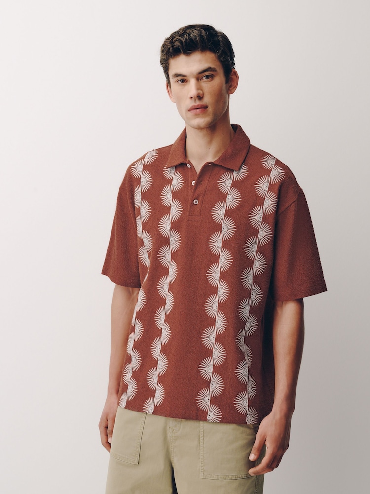 Rust Red Craft Textured Short Sleeve Polo Shirt - Image 1 of 7