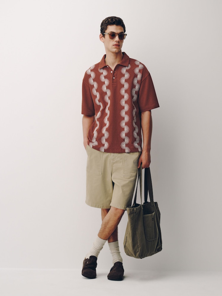 Rust Red Craft Textured Short Sleeve Polo Shirt - Image 2 of 7