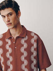 Rust Red Craft Textured Short Sleeve Polo Shirt - Image 4 of 7