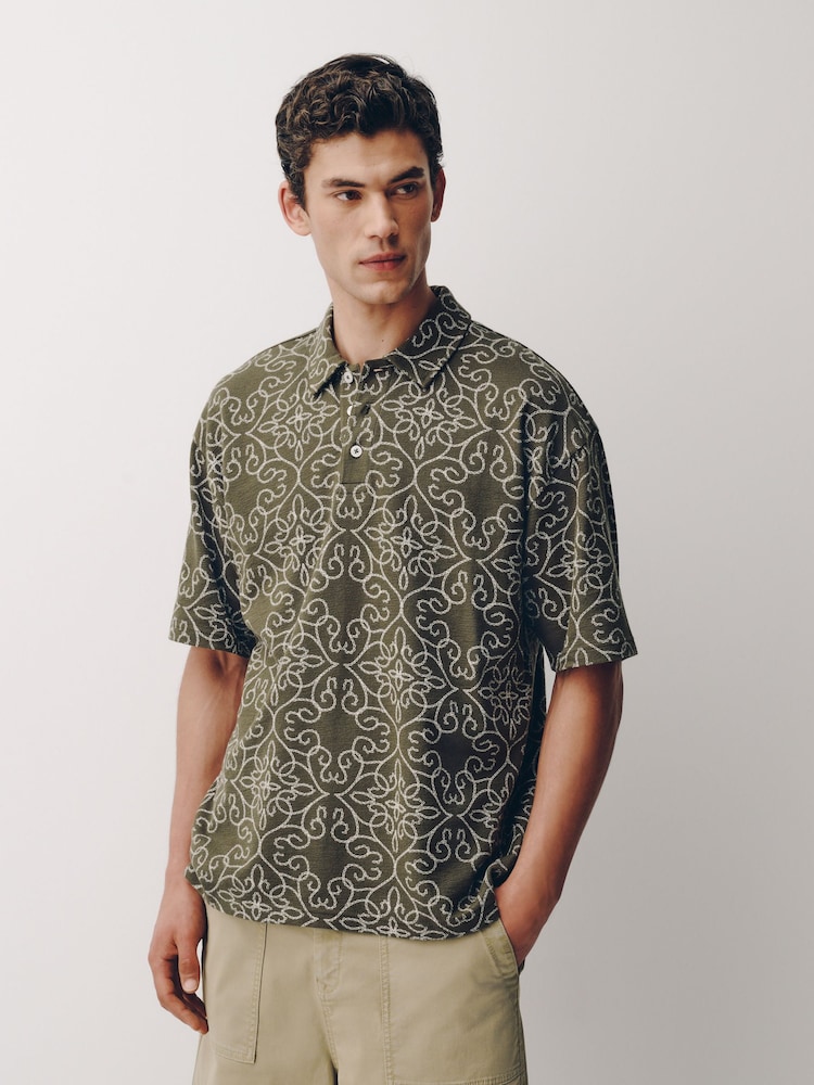 Khaki Green Craft Textured Short Sleeve Polo Shirt - Image 1 of 7