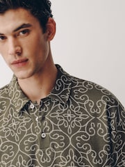 Khaki Green Craft Textured Short Sleeve Polo Shirt - Image 4 of 7