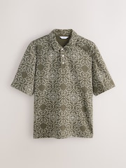 Khaki Green Craft Textured Short Sleeve Polo Shirt - Image 5 of 7