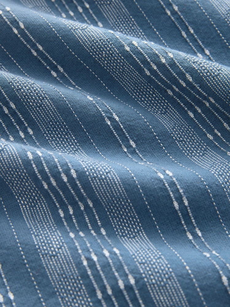 Blue Woven Vertical Stripe Short Sleeve Polo Shirt - Image 7 of 7