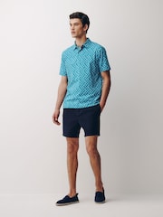 Blue/Green Short Sleeve Button Neck Pattern Polo Shirt - Image 3 of 8