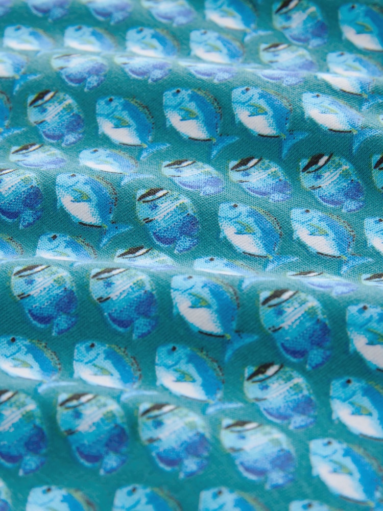 Blue/Green Short Sleeve Button Neck Pattern Polo Shirt - Image 8 of 8