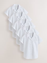 White Short Sleeve Revere Collar School Shirts 5 Pack (3-18yrs) - Image 1 of 9