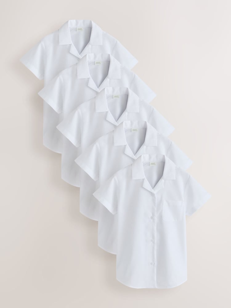 White Short Sleeve Revere Collar School Shirts 5 Pack (3-18yrs) - Image 1 of 9