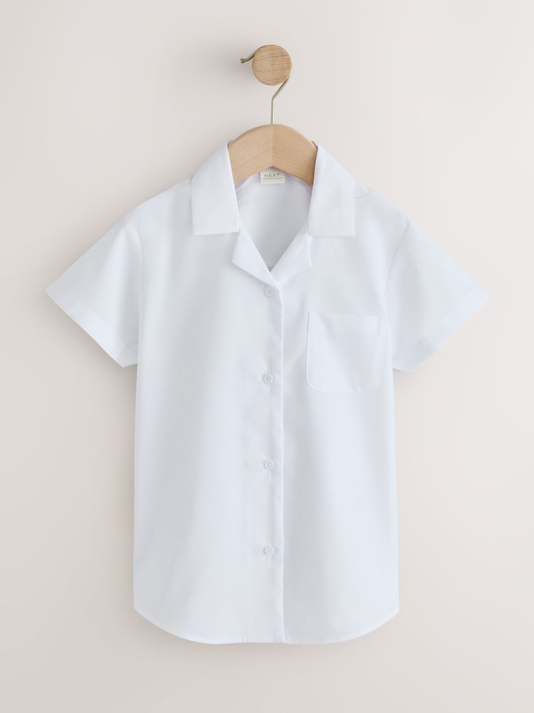 White Short Sleeve Revere Collar School Shirts 5 Pack (3-18yrs) - Image 2 of 9