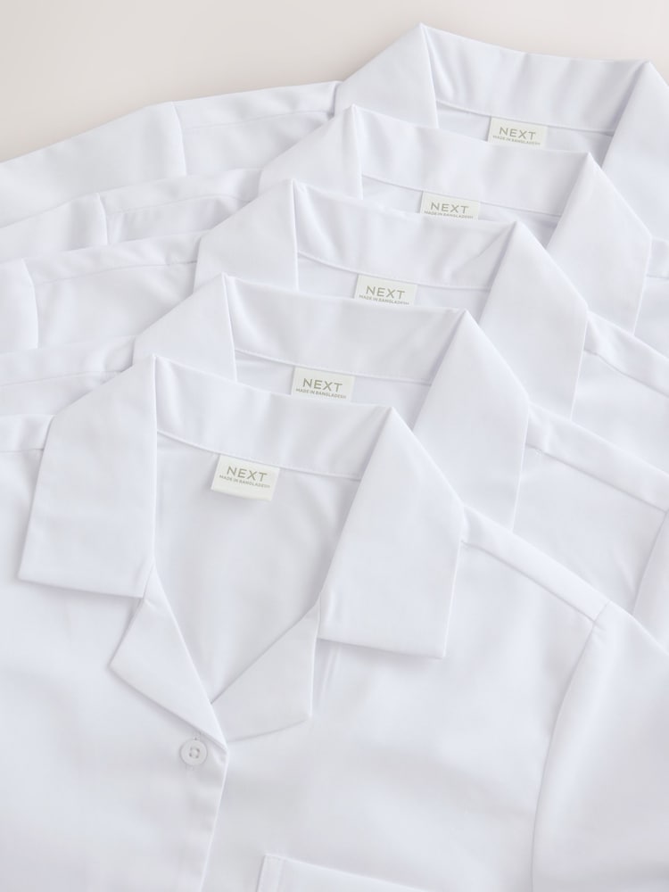 White Short Sleeve Revere Collar School Shirts 5 Pack (3-18yrs) - Image 9 of 9