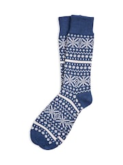 Celtic & Co Blue Mens Merino Cotton Fair Isle Sock - Image 1 of 3