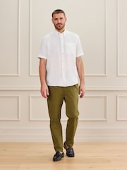 White Short Sleeve Signature 100% Linen Shirt - Image 3 of 9