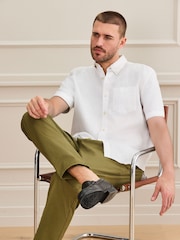 White Short Sleeve Signature 100% Linen Shirt - Image 4 of 9