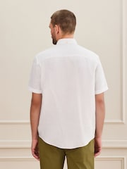 White Short Sleeve Signature 100% Linen Shirt - Image 5 of 9