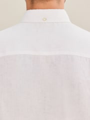 White Short Sleeve Signature 100% Linen Shirt - Image 6 of 9