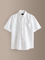 White Short Sleeve Signature 100% Linen Shirt - Image 7 of 9