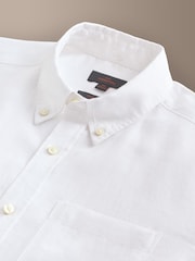 White Short Sleeve Signature 100% Linen Shirt - Image 8 of 9