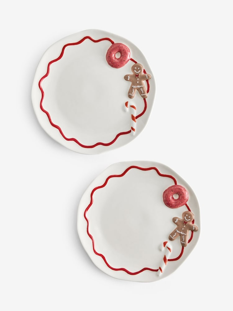Set of 2 Multi Christmas Food Side Plates - Image 1 of 1 Set of 2 Multi Christmas Food Side Plates - Image 1 of 1