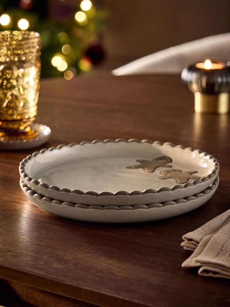 Set of 2 Natural Christmas Gingerbread Side Plates - Image 2 of 4