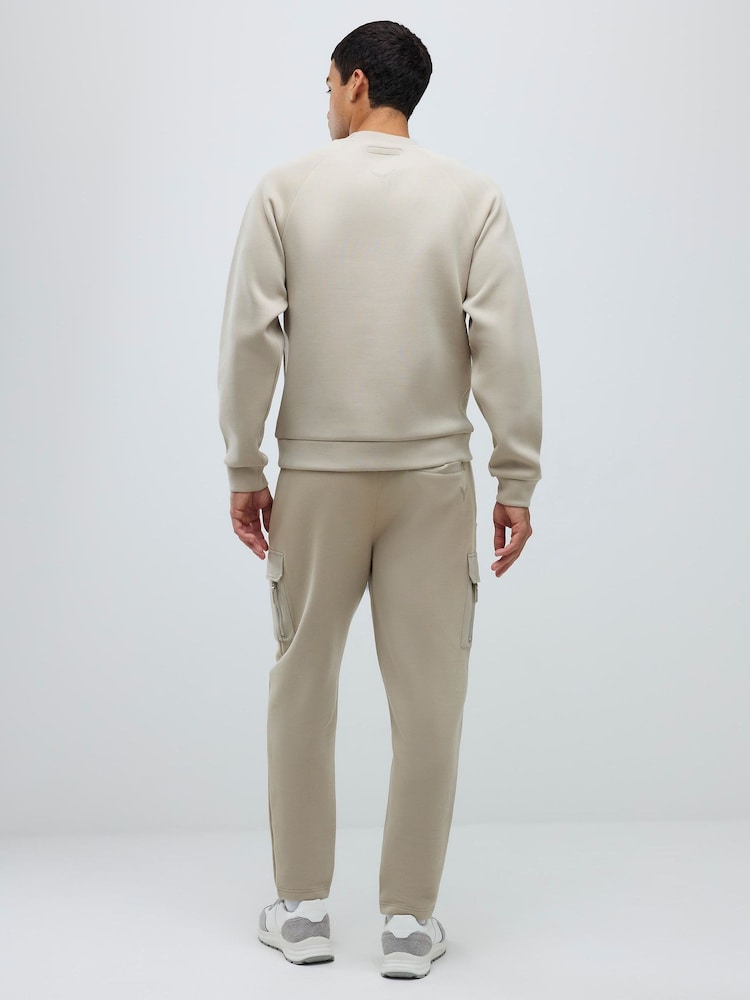 River Island Natural Slim Fit Nylon Hybrid Sweatshirt - Image 2 of 4 River Island Natural Slim Fit Nylon Hybrid Sweatshirt - Image 2 of 4