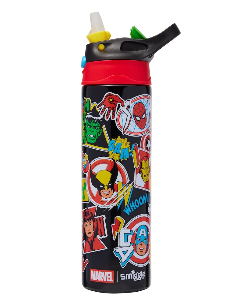 Smiggle Black Marvel Insulated Stainless Steel Flip Drink 520Ml Bottle - Image 1 of 2 Smiggle Black Marvel Insulated Stainless Steel Flip Drink 520Ml Bottle - Image 1 of 2