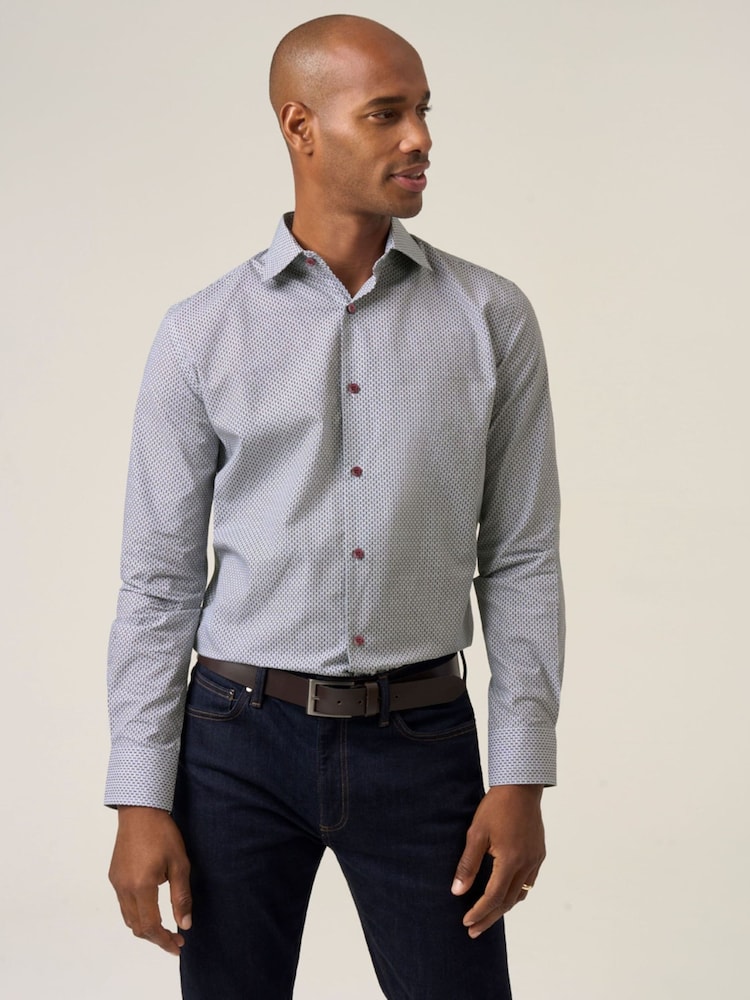 Skopes Navy Cotton Tailored Fit Circle Design Formal Shirt - Image 2 of 7 Skopes Navy Cotton Tailored Fit Circle Design Formal Shirt - Image 2 of 7