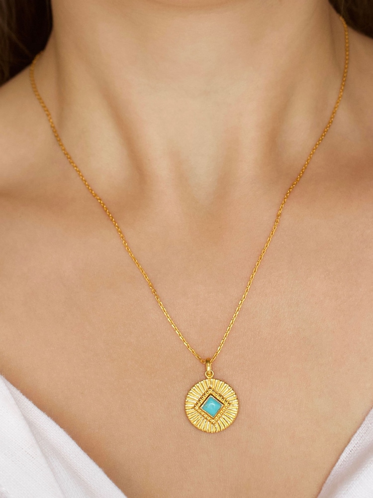 Carrie Elizabeth Gold Tone Turquoise Sunray Coin Necklace - Image 1 of 5 Carrie Elizabeth Gold Tone Turquoise Sunray Coin Necklace - Image 1 of 5