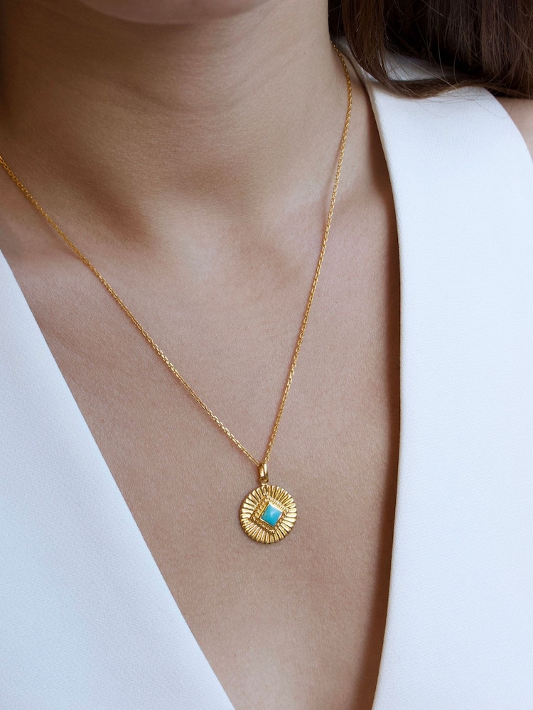 Carrie Elizabeth Gold Tone Turquoise Sunray Coin Necklace - Image 2 of 5 Carrie Elizabeth Gold Tone Turquoise Sunray Coin Necklace - Image 2 of 5
