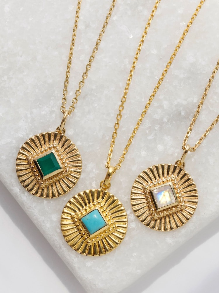 Carrie Elizabeth Gold Tone Turquoise Sunray Coin Necklace - Image 5 of 5 Carrie Elizabeth Gold Tone Turquoise Sunray Coin Necklace - Image 5 of 5