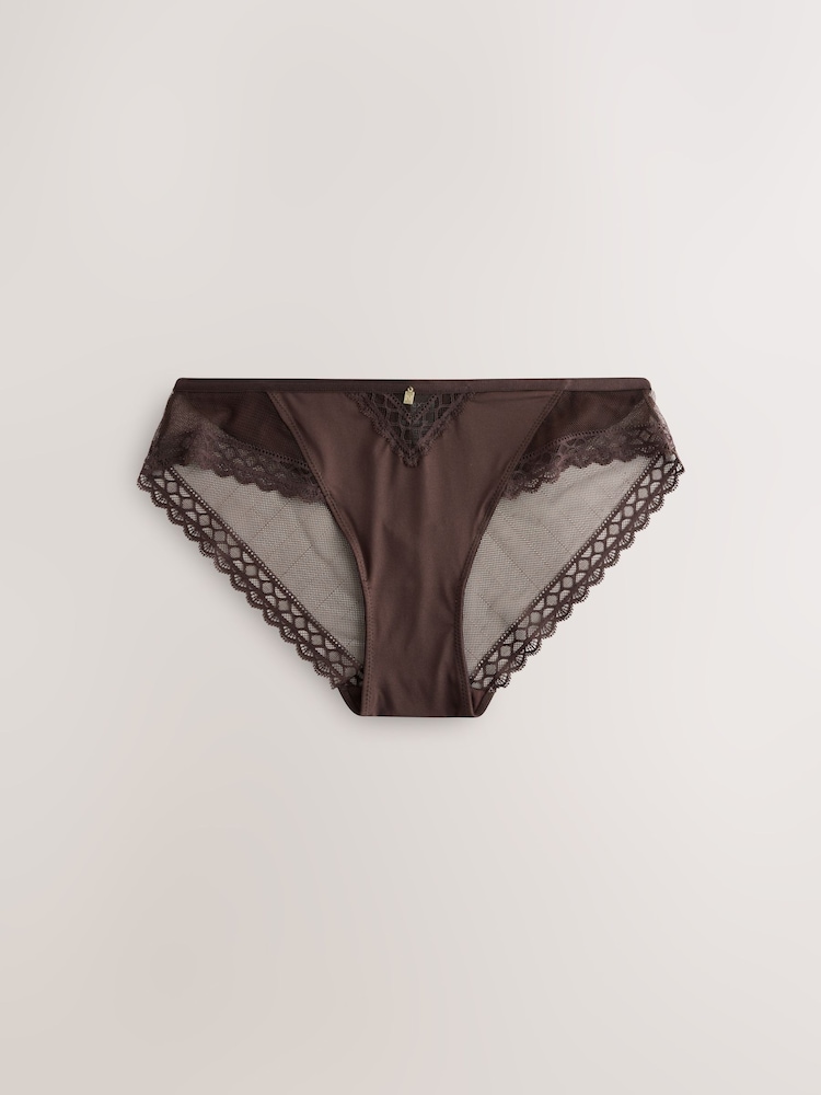 Chocolate Brown Brazilian Smoothing Lace Knickers - Image 1 of 3