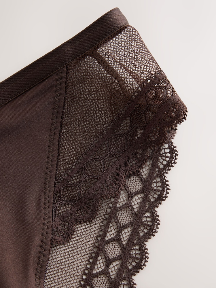 Chocolate Brown Brazilian Smoothing Lace Knickers - Image 3 of 3