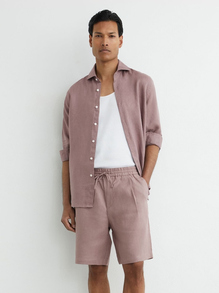 Reiss Lavender Pink Barges Linen Drawstring Shorts - Image 1 of 6