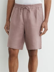 Reiss Lavender Pink Barges Linen Drawstring Shorts - Image 3 of 6