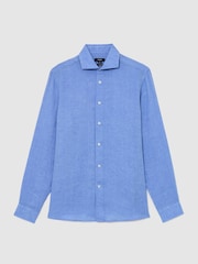 Reiss Buddy Blue Ruban Linen Cutaway-Collar Regular-Fit Shirt - Image 2 of 6