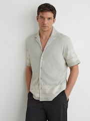 Reiss Soft Sage Green Arden Cotton-Blend Embroidered Cuban-Collar Shirt - Image 1 of 6