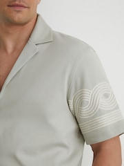 Reiss Soft Sage Green Arden Cotton-Blend Embroidered Cuban-Collar Shirt - Image 4 of 6