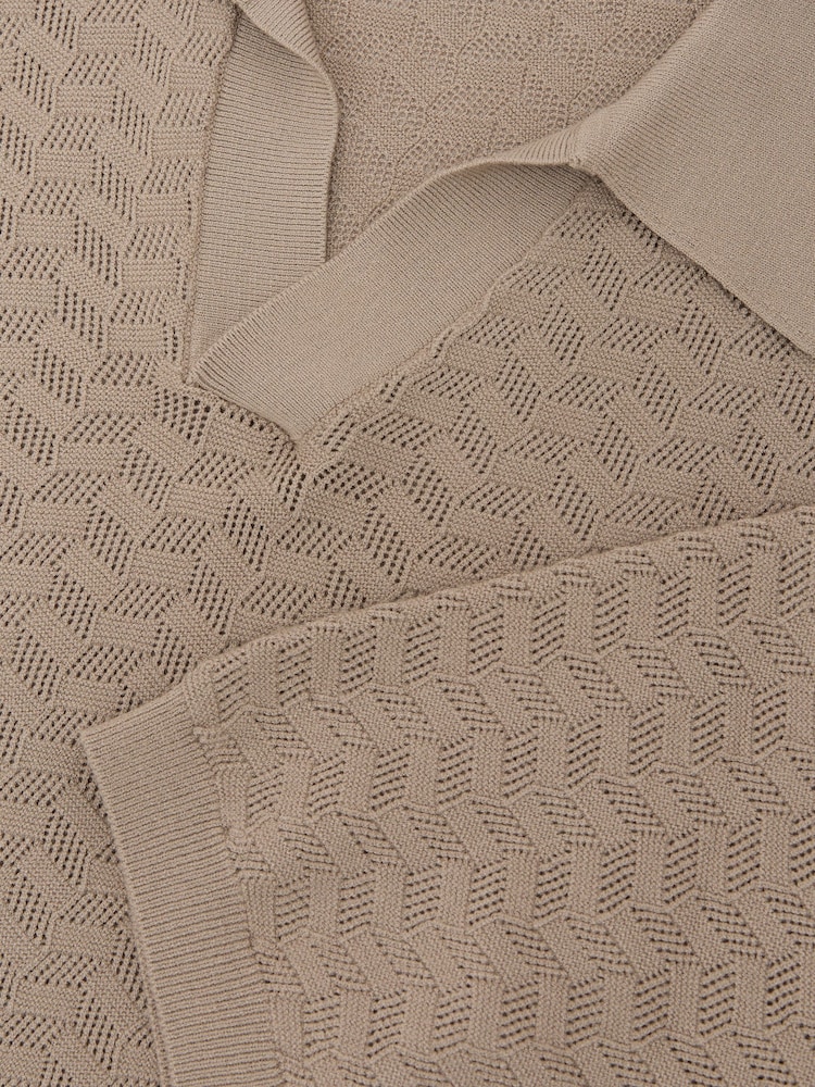 Taupe/Braun - Reiss Sol Textured-Knit Open-Collar Polo Shirt - Bild 7 von 7