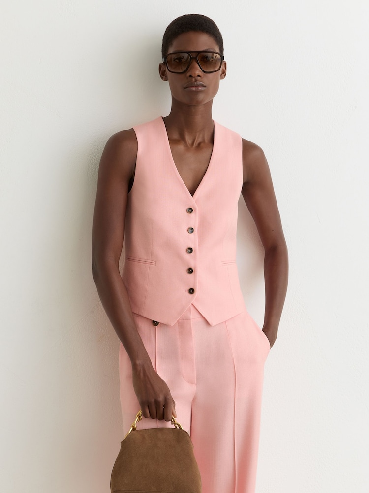 Reiss Pink Magda Button-Through Tailored Waistcoat - Image 1 of 7