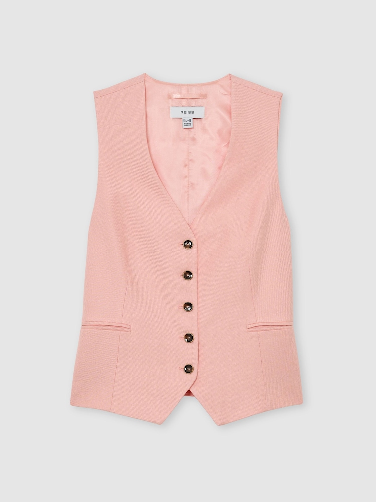 Reiss Pink Magda Button-Through Tailored Waistcoat - Image 2 of 7