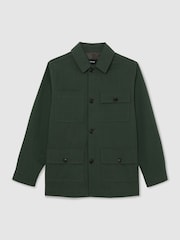 Reiss Forest Green Planner Cotton-Canvas Four-Pocket Chore Jacket - Image 2 of 6