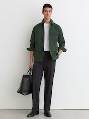 Reiss Forest Green Planner Cotton-Canvas Four-Pocket Chore Jacket - Image 3 of 6