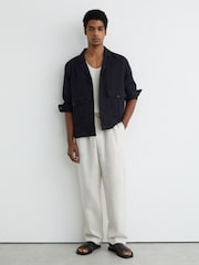 Reiss Stone Barges Linen Relaxed-Fit Drawstring Trousers - Image 1 of 5