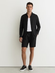 Reiss Black Ajay Seersucker Drawstring Shorts - Image 1 of 6