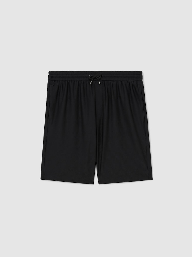 Reiss Black Ajay Seersucker Drawstring Shorts - Image 2 of 6