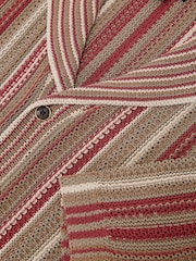 Reiss Red/Camel Caden Textured-Knit Stripe Cuban-Collar Shirt - Image 6 of 6