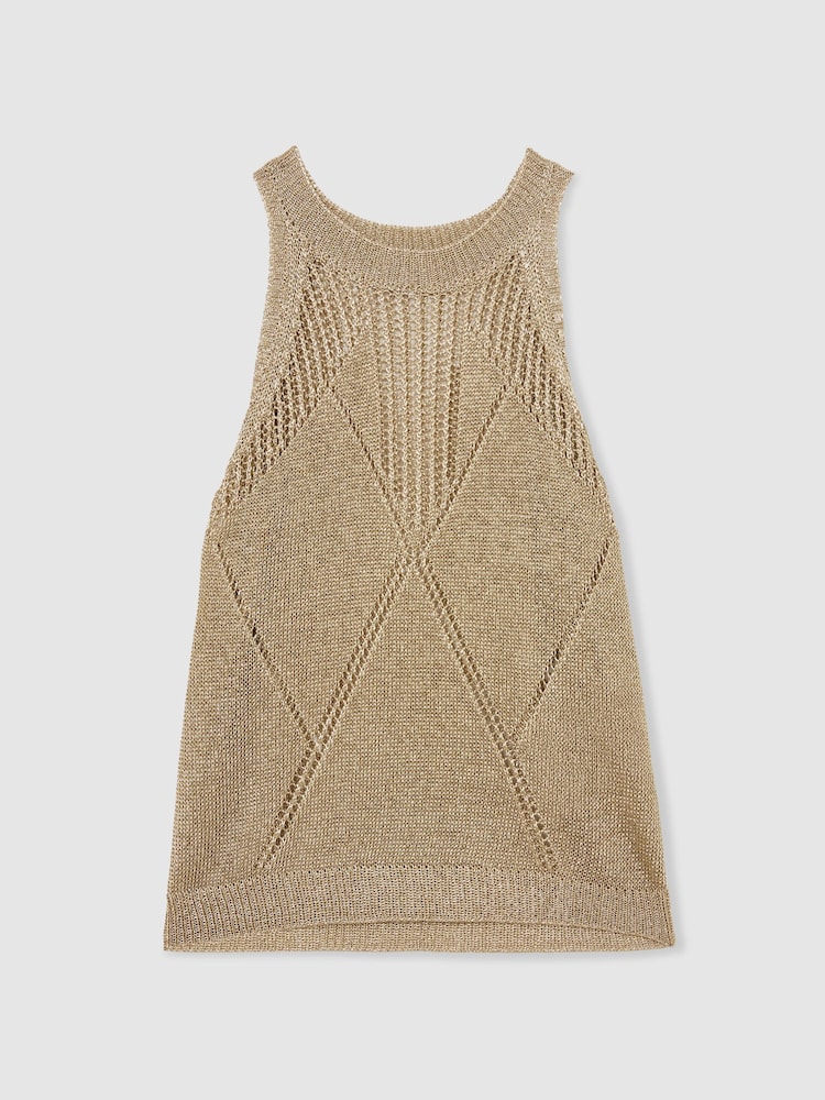 Reiss Gold Maia Textured-Knit Metallic Vest - Image 2 of 7 Reiss Gold Maia Textured-Knit Metallic Vest - Image 2 of 7