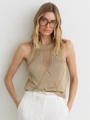 Reiss Gold Maia Textured-Knit Metallic Vest - Image 4 of 7