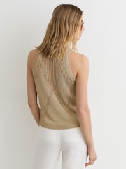 Reiss Gold Maia Textured-Knit Metallic Vest - Image 6 of 7